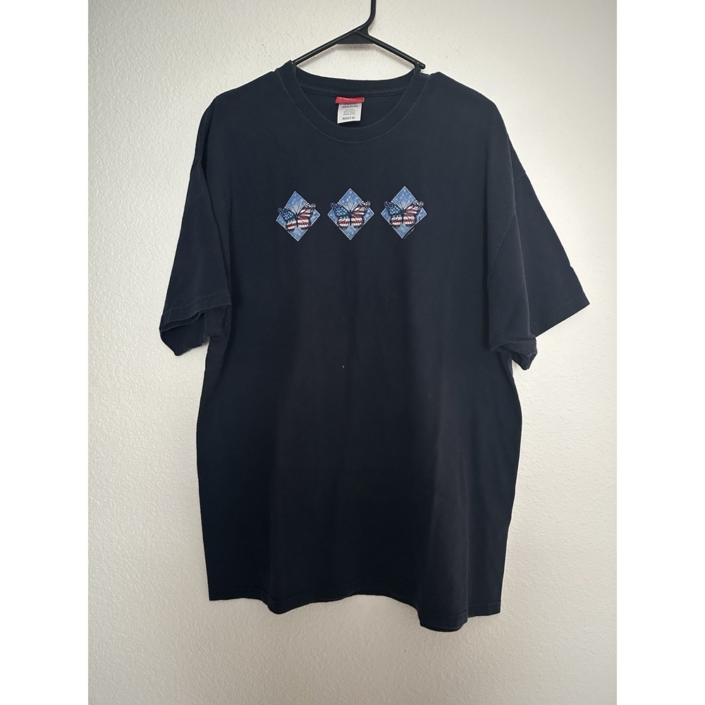 Vintage Woman's American Flag Butterfly T Shirt Adult XL 4th of July‎ Patriot